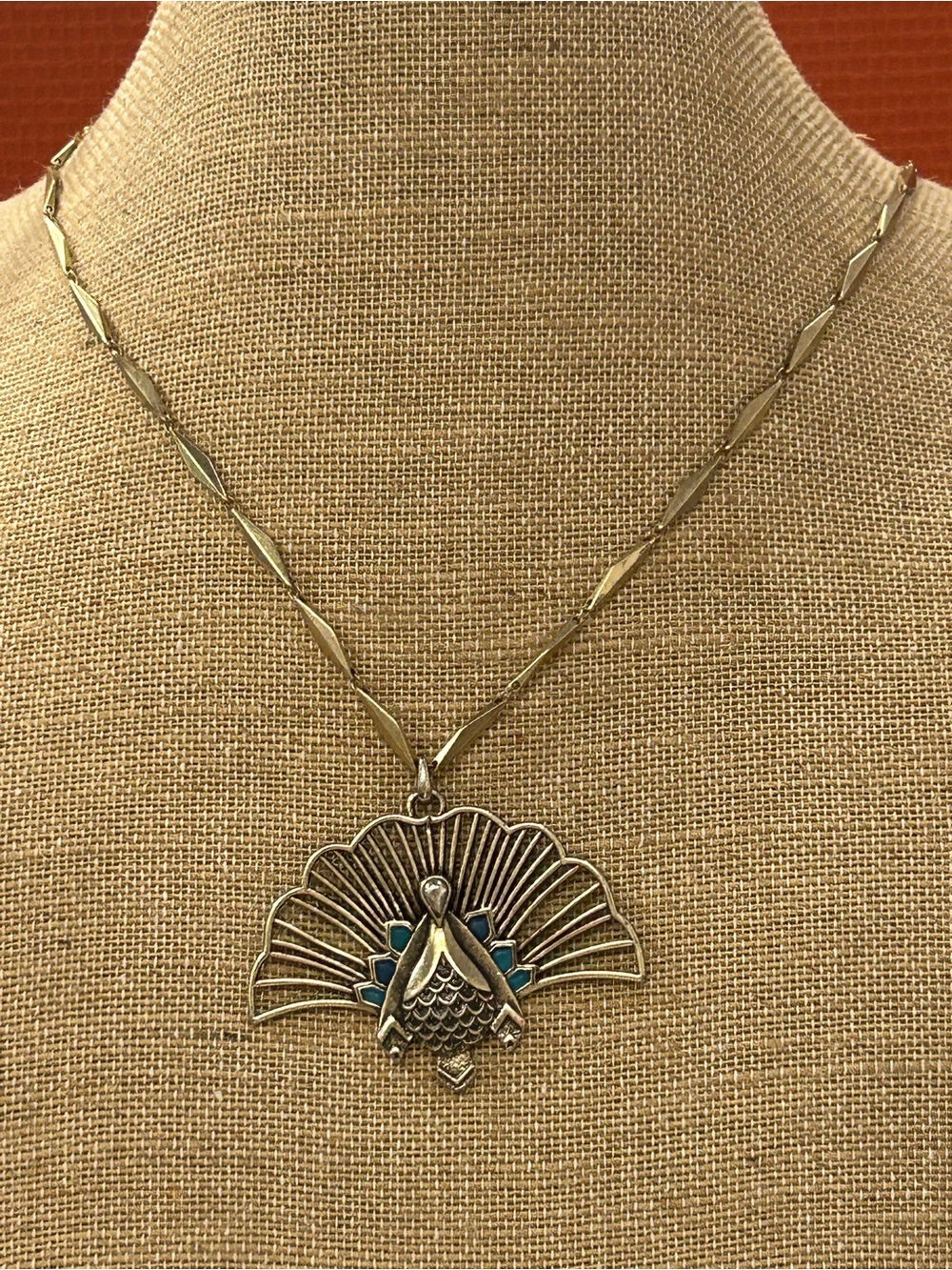 Vintage Lucky Brand Peacock Pendant Necklace with Teal Accents